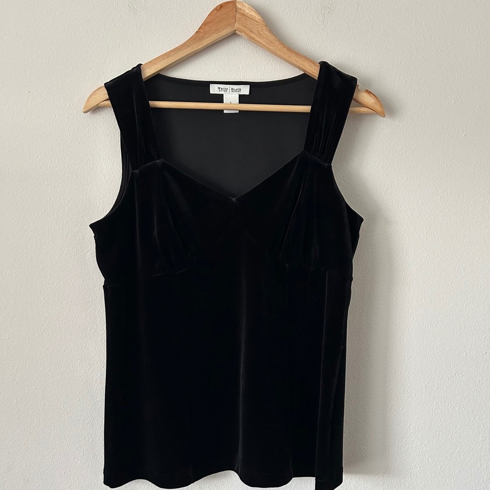 White House Black Market Women's Large Black Velvet Sweetheart Sleeveless‎ Top
